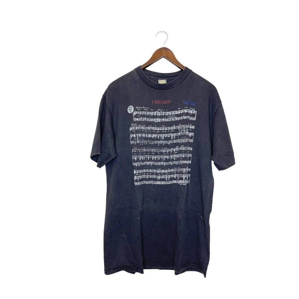 Vintage Chicago Fred Fisher T-Shirt XL Single Stitch Faded Black Sheet Music